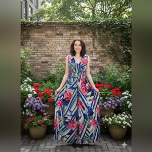 Blue Leopard Elegant Floral and Striped Jumpsuit‎